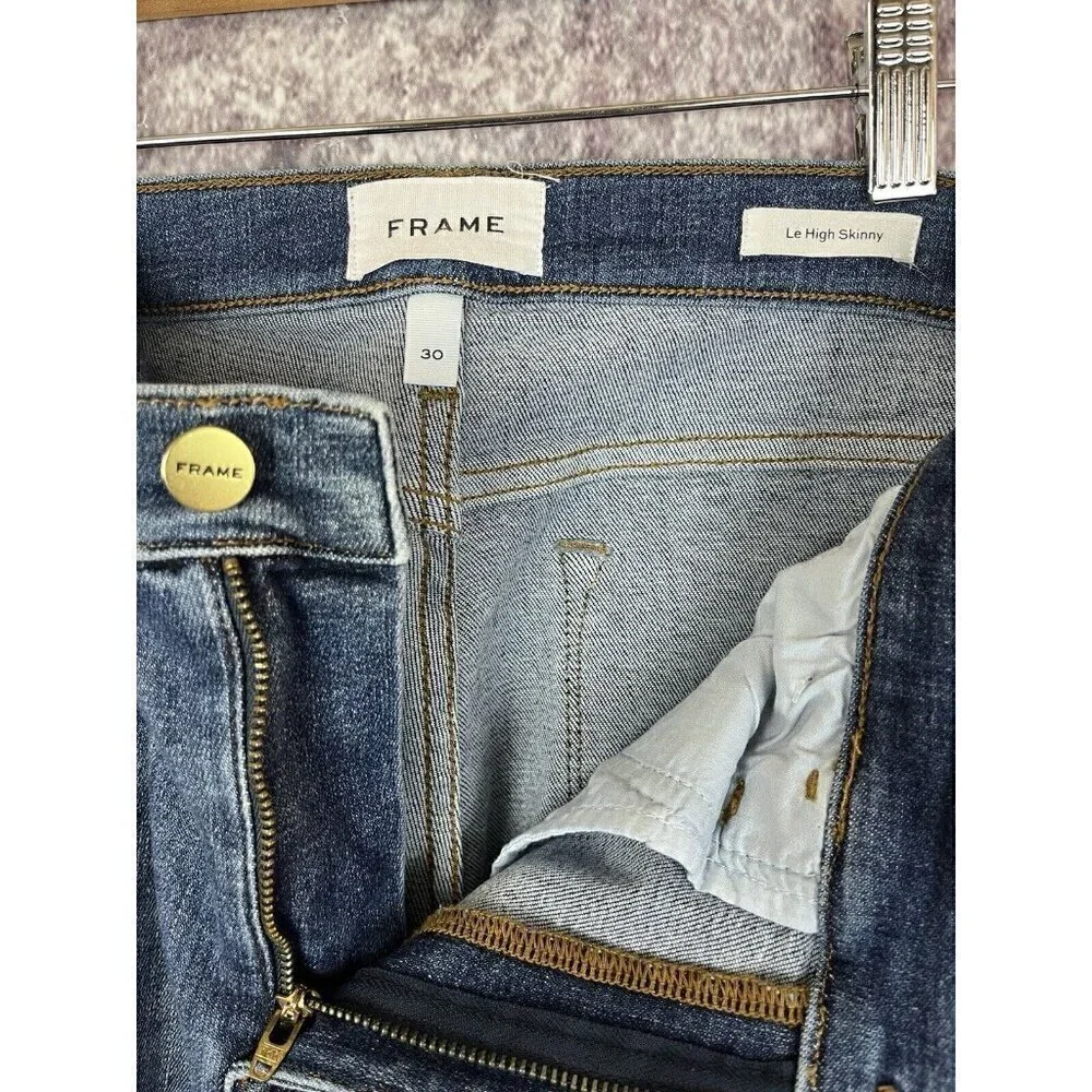 Frame Jeans Womens 30 Blue Distressed‎ Denim Le High Skinny Sleek Boho Indie Art